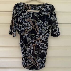 White House Black Market Black and Gray Floral Top